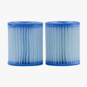 Two blue filters are sitting side by side.