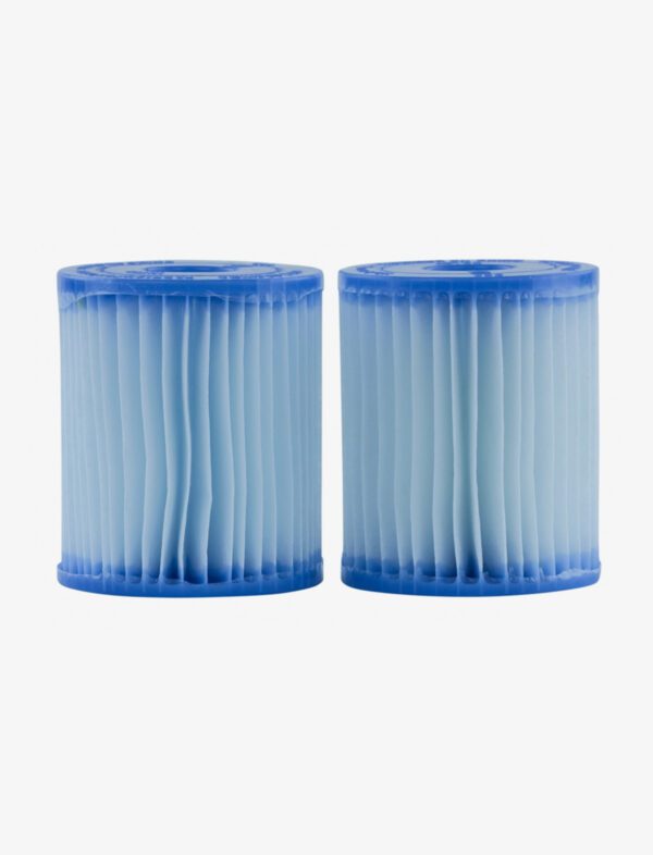 Two blue filters are sitting side by side.