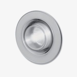 A silver round light with a white rim.