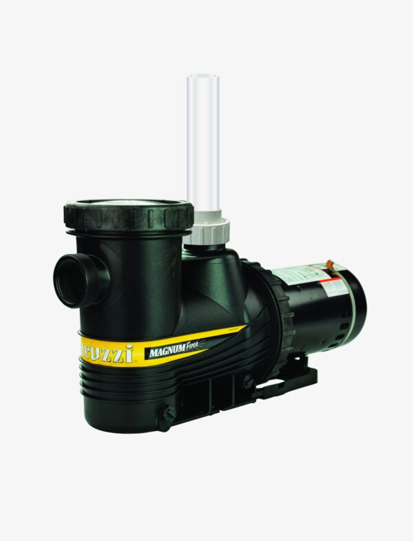 A black and yellow pool pump sitting on top of a white surface.